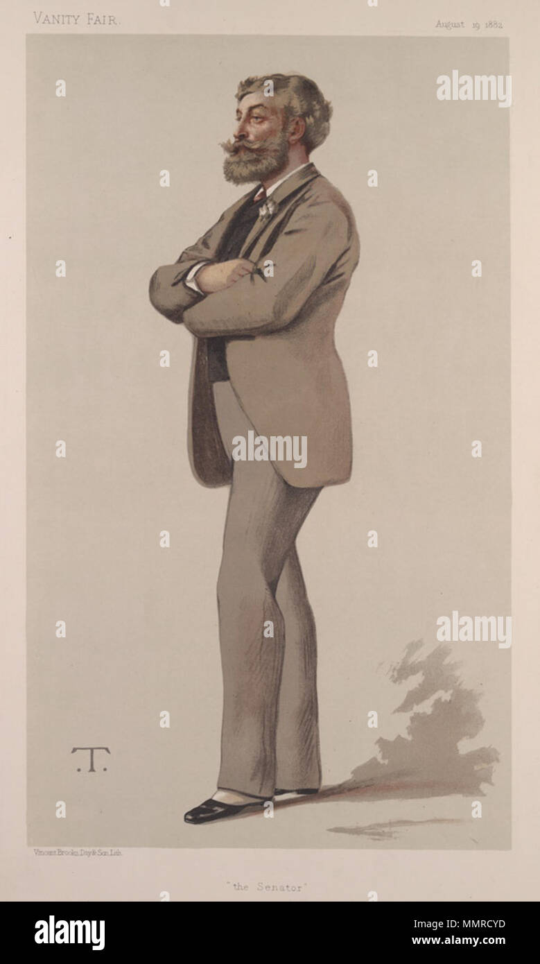 . Staatsmänner Nr. 408: Karikatur von Cyril Blume MP. Bildunterschrift lautet: "Der Senator". 19. August 1882. 'T' Théobald Chartran (1849 - 1907) Alternative Namen 'T'-Beschreibung Französische Maler Geburtsdatum / Tod 20. Juli 1849 16. Juli 1907 Ort der Geburt / Todes Besançon Neuilly-sur-Seine Arbeit Standort London Frankreich Authority control: Q 922670 VIAF:?:? ISNI 32266886 0000 0000 6661 5519 ULAN:?? Nr 500015217 LCCN: 91029509 GND:? 1038763061 WorldCat Cyril Blume, Vanity Fair, 1882-08-19 Stockfoto