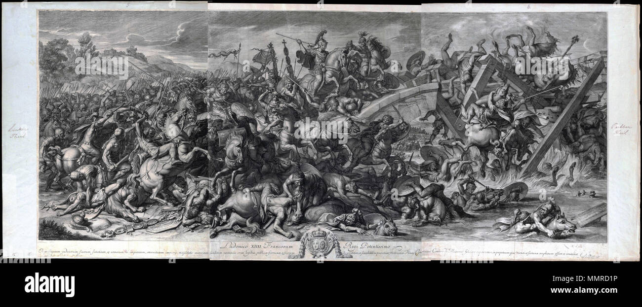 Schlacht an der Milvischen Brücke, Gérard Audran nach Charles Le Brun, 1666 Stockfoto