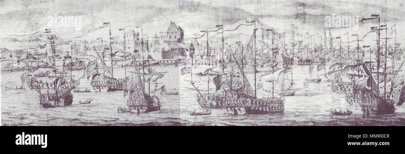 Die Ankunft der englischen Geschwader vor der Küste von Bergen in Norwegen, 2-12 August 1665. Zwischen 1665 und 1693. BattleVagen 1. Stockfoto