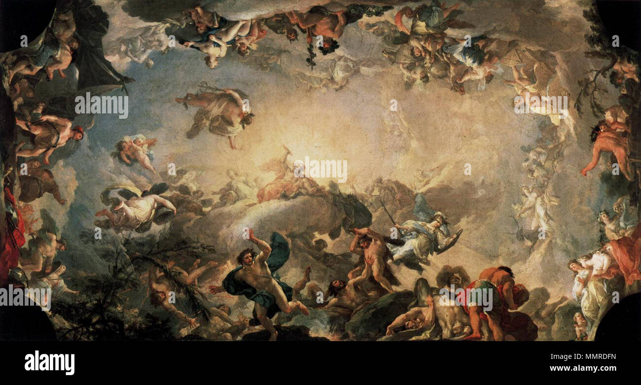 Englisch: Olympus: Der Fall der Riesen. 1764. Bayeu y Subias, Francisco - Olympus, der Sturz der Giganten - 1764 Stockfoto