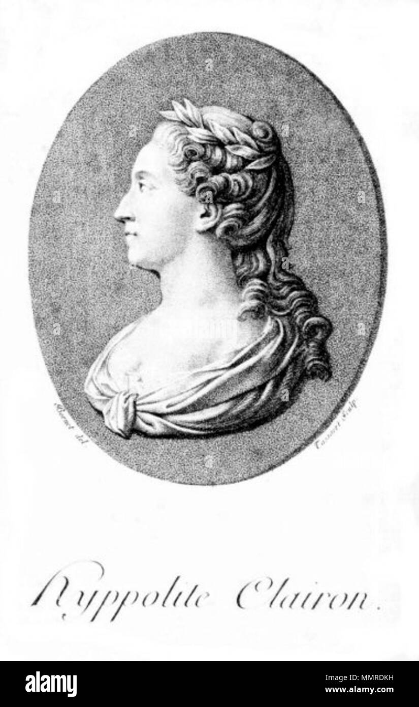 . Français: Portrait de Mademoiselle Clairon, frontispice des Mémoires d'Hyppolite Clairon (Paris 1799). . 1799 (veröffentlicht). Mlle Clairon Stockfoto