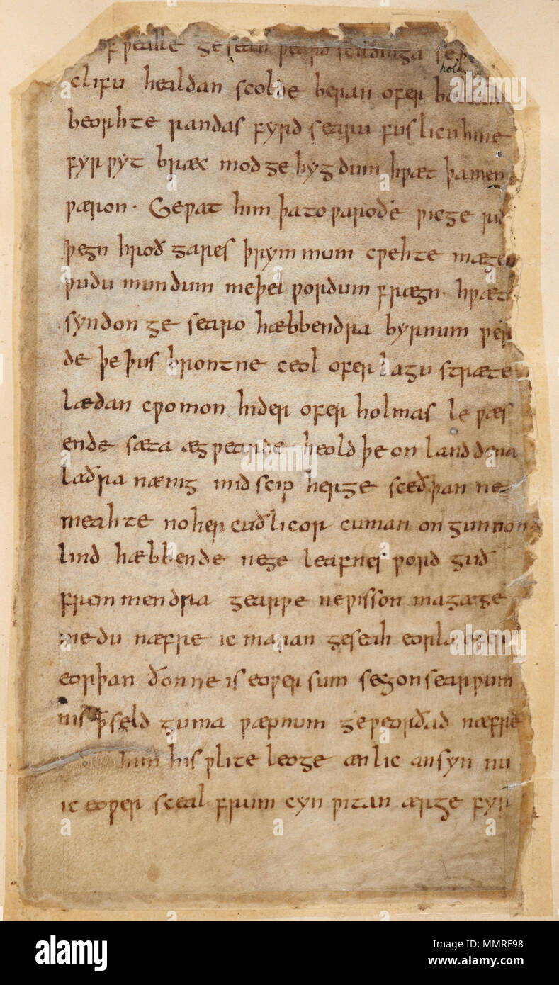 . Englisch: Folio 137 r des heroischen Epos Beowulf, vor allem im Westen der Sächsischen Dialekt der Alten Englischen geschrieben. Teil der Baumwolle MS Vitellius EINEM XV Manuskript derzeit innerhalb der Britischen Bibliothek befindet. Dies ist eine digitale Kopie des Folio. Beowulf Folio 137 r Stockfoto