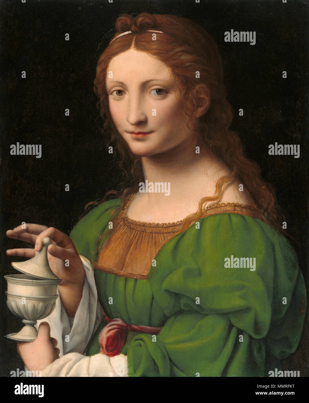 Malerei; Öl auf Leinwand; gesamt: 58,8 x 47,8 cm (23 1/8 x 18 13/16 in.) gerahmt: 75,4 x 65,3 x 7 cm (29 11/16 x 25 11/16 x 2 3/4 in.); Bernardino Luini - Magdalen - WGA 13766 Stockfoto