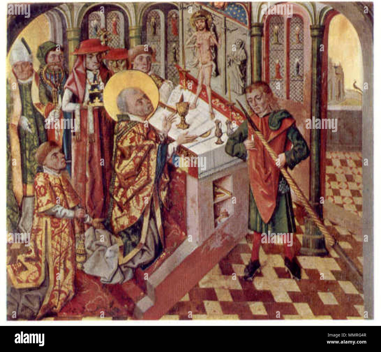 . English: Bernt Notke: Gregorsmesse, Hochaltar im Dom zu Aarhus, Dänemark Dansk: Bernt Notke, altertavlen ich da Århus Domkirke Englisch: Bernt Notke: Masse des Hl. Gregor, aus dem Hochaltar von Århus Domkirke Kathedrale. 15. oder 16. Jahrhundert. Bernt Notke (1440-1509) Alternative Namen Meister der Lübecker St. Gregory Masse; Bernt Notken; Bernt Nüsschen; Meister der Lübecker Saint Gregory Masse Beschreibung deutscher Maler und Bildhauer Geburtsdatum / Tod ca.1435 1508 oder 1509 Ort der Geburt / Todes Lassan (Mecklenburg-Vorpommern) Lübeck Standort Lübeck Authority control: Q 450490 Stockfoto