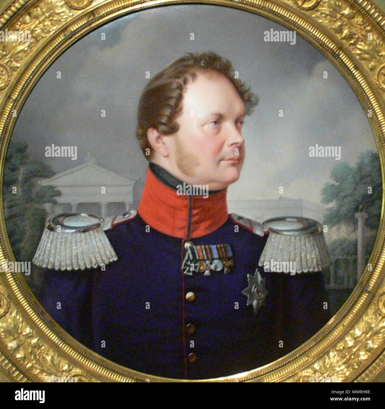 . Bildnis Friedrich Wilhelm IV. von Preußen im Prunkrahmen; Königliches Gewerbeinstitut, Berlin 1842 - 1844; Bildnis: Porzellan mit Aufglasurmalerei Geschenk von S. C. W. Beuth ein König Friedrich Wilhelm IV. . 19. Bildnis Friedrich Wilhelm IV. in Prunkrahmen KGM W -1969-22 detail Stockfoto