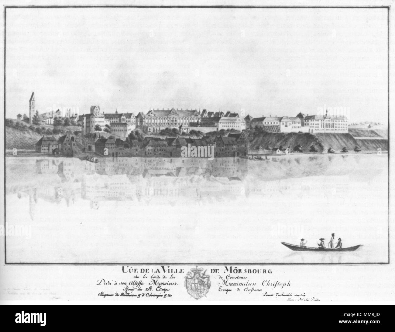 . Ansicht der Stadt Meersburg vom Sehen aus. Mit Widmung für Bischof Maximliian Christoph von rodt. Aquarell. Rosgartenmuseum Konstanz. Ende 18. Jahrhundert. Johann Heinrich Bleuler (1758 - 1823) Alternative Namen Johann Heinrich Bleuler der Ältere; Johann Heinrich Bleuler (Vater) Beschreibung Schweizer Maler und Graveur Geburtsdatum / Tod 31 Dezember 1758 25 Januar 1823, Ort der Geburt / Todes Zollikon Feuerthalen Authority control: Q 1280556 VIAF:?:? ISNI 20474302 0000 00006675 6055 ULAN:?? Nr 500020866 LCCN: 98036430 GND:? 118663925 WorldCat Bleuler Ansicht der Stadt Meersburg Ende 18. Jh Stockfoto