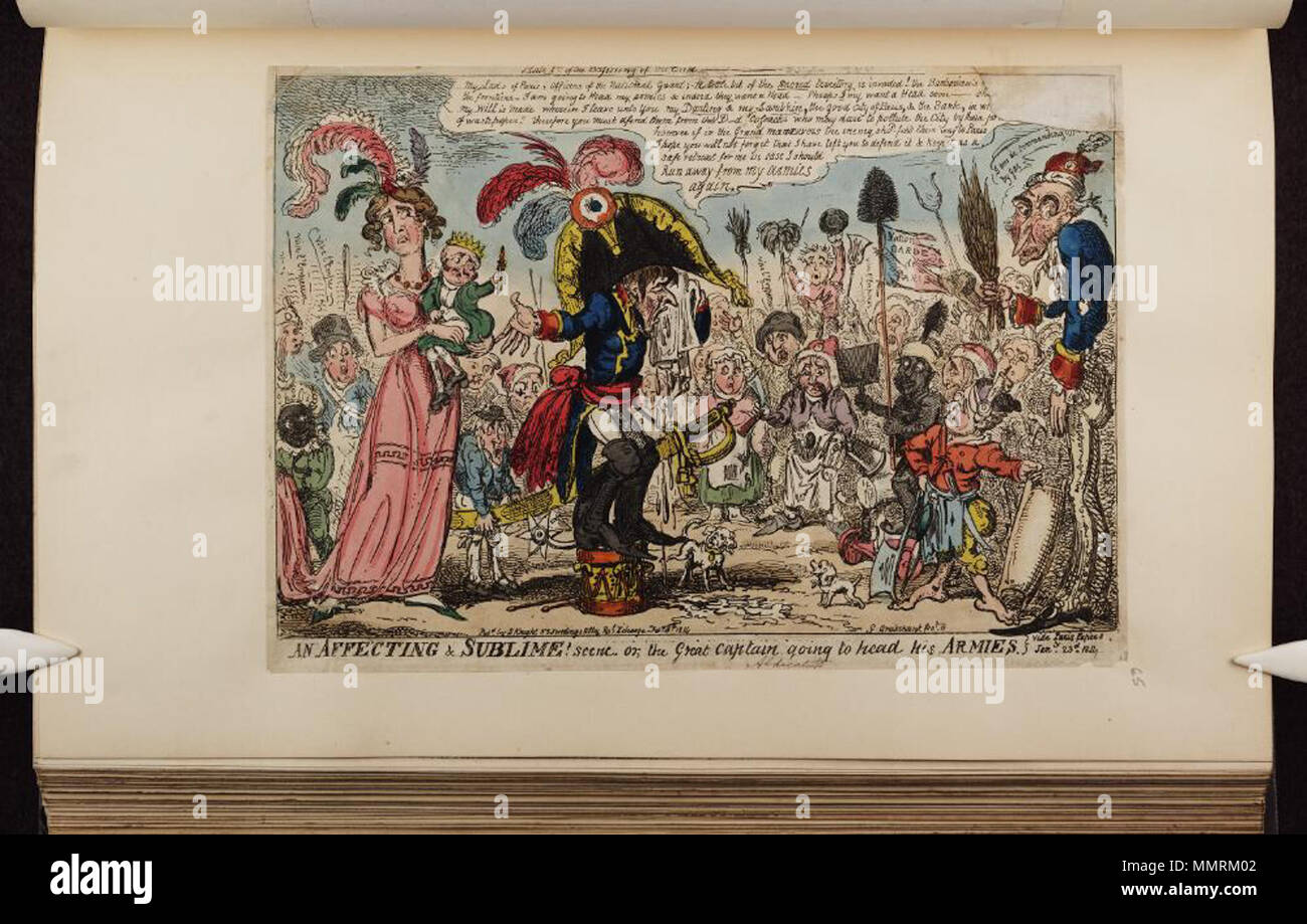 . Karikatur von Napoleon I. (Britische politische Karikatur) Eine Beeinträchtigung und erhaben! Szene, oder: Der große Kapitän geht, seine Armeen zu Kopf. 23. Januar 1814. Bodleian Bibliotheken, eine Beeinträchtigung und erhabene Szene, oder, - Der große Kapitän geht, seine Armeen zu Kopf Stockfoto