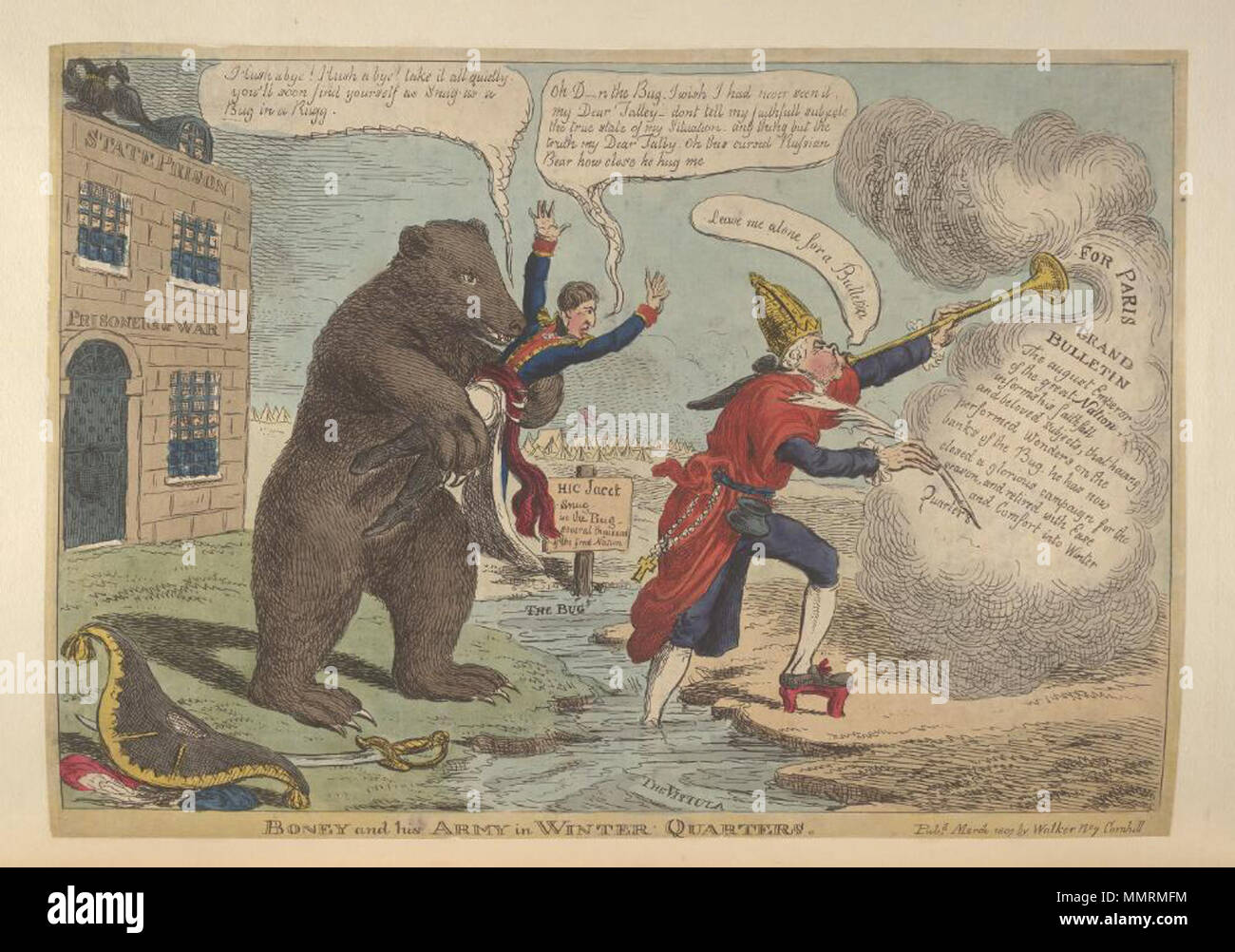 . Britische politische Karikatur; Boney und seine Armee im Winterquartier. Juni 1797. Bodleian Bibliotheken, Boney und seine Armee in Winter Quarters Stockfoto