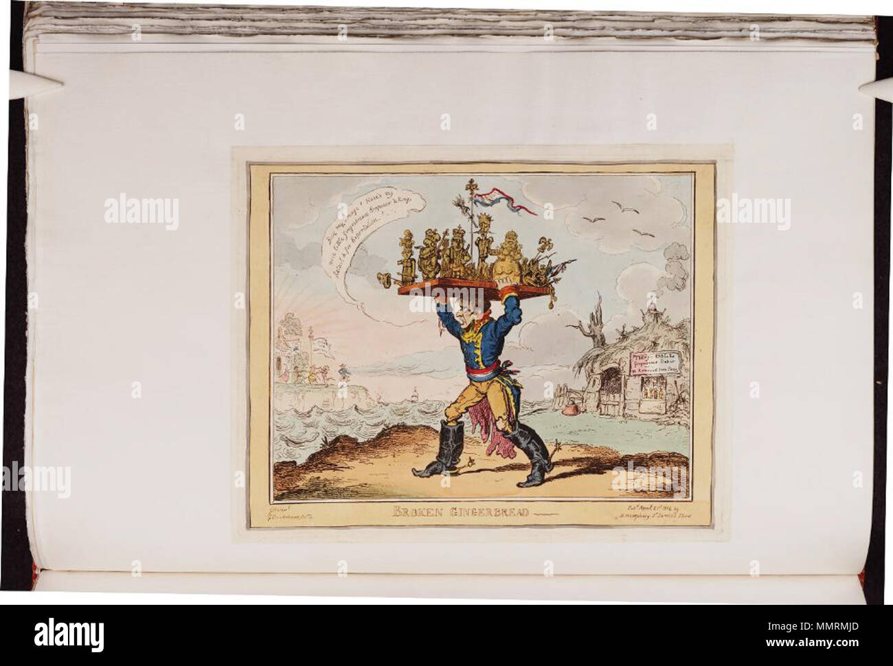 . Auf Napoleons Verbannung auf Elba Satire. (Britische politische Karikatur) gebrochen Lebkuchen. 21. April 1814. Bodleian Bibliotheken, gebrochene Lebkuchen Stockfoto