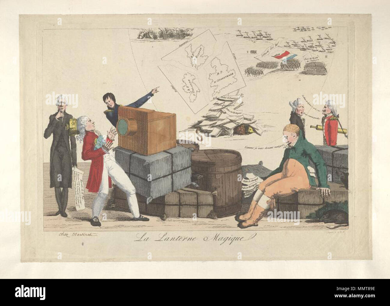 . Französische politische Karikatur; Name des Herausgebers in MS La Lanterne magique gegeben. September 1805. Bodleian Bibliotheken, La Lanterne magique Stockfoto