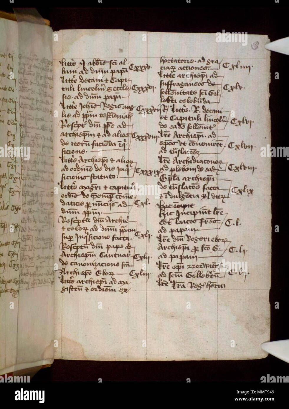 . Lateinische Texte über das Leben, die Übersetzung, Wunder, etc., von St. Gilbert von Sempringham (d. 1189), von seinen Prozess der Heiligsprechung (1201-2) angepasst, in der Mitte des 15. Jahrhundert Englisch Kopie für hingebungsvollen Einsatz mit beleuchteten Initialen und Grenzen.; 3 r Lateinische Texte auf St Gilbert von Sempringham. 1450. Bodleian Bibliotheken, Lateinische Texte auf St Gilbert von Sempringham 3r Stockfoto