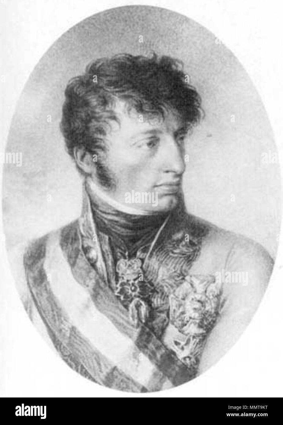. English: Erzherzog Karl von Österreich, 1771 - 1847", "der Sieger der Schlacht bei Aspern 1809 Englisch: Erzherzog Karl von Österreich, 1771 - 1847, Sieger der Schlacht von aspern-essling Español: archiduque Carlos de Österreich, 1771-1847, Victor de La Batalla de Aspern-Essling Magyar: hu: Habsburg-Tescheni Károly főherceg, 1771-1847, Az 1809-Es asperni csata győztese. 1814. Karl Österreich Teschener FM 1771 1847 Stockfoto