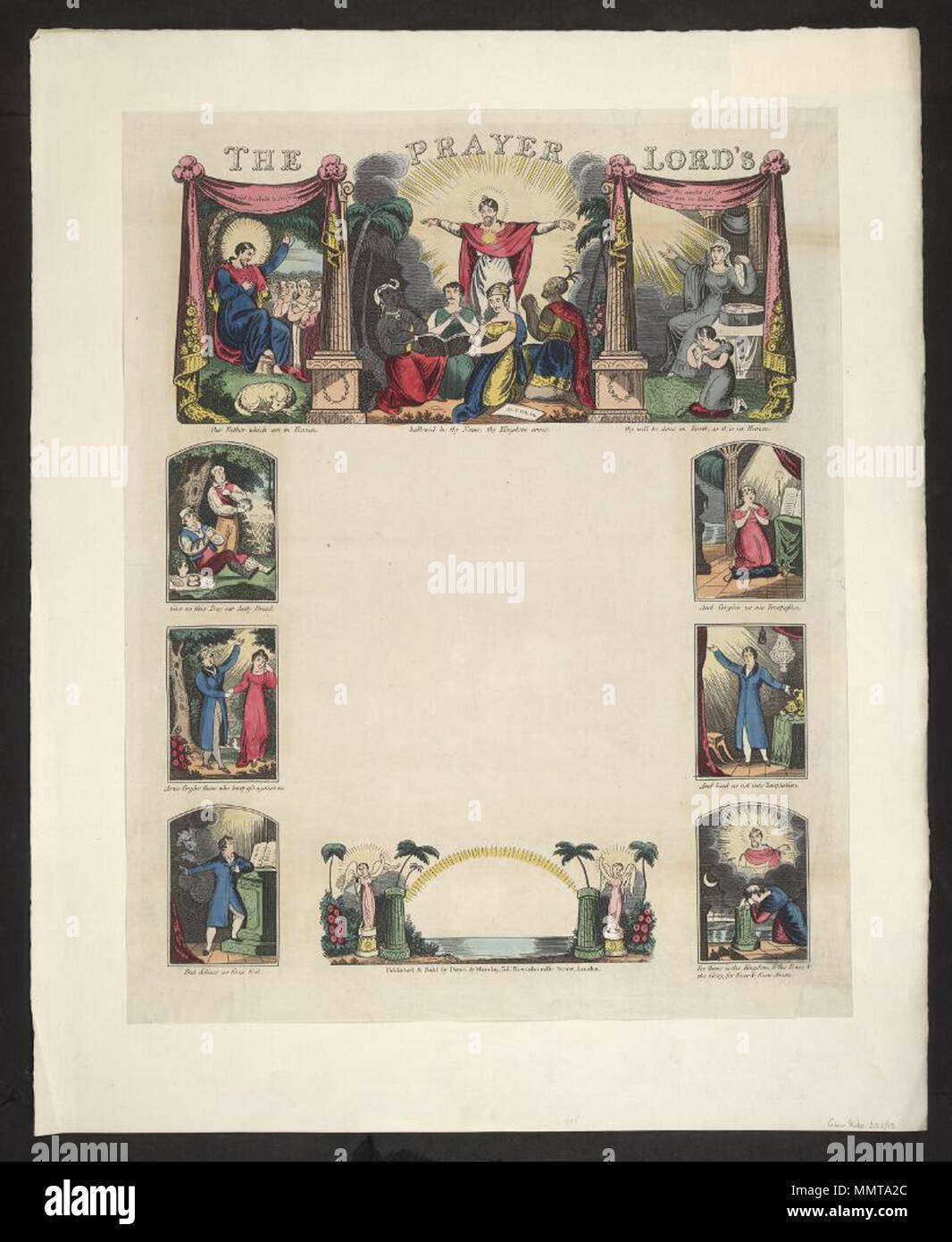 . Leere Schreiben mit dem Titel "das Gebet des Herrn; Christus lehrt zum Gebet; mitten im Leben sind wir im Tod; unser Vater im Himmel, geheiligt werde dein Name; dein Wille geschehe auf Erden wie im Himmel ist; Unser täglich Brot gib uns heute; und vergib uns unsere Schuld, wie wir vergeben, die schuldigern; und führe uns nicht in Versuchung, sondern erlöse uns von dem Bösen, denn dein ist das Reich und die Kraft und die Herrlichkeit, in Ewigkeit und Ewigkeit: Amen, der Herr das Gebet des Herrn das Gebet. 1814. Dean&Munday [Thema] Bodleian Bibliotheken, das Gebet des Herrn Stockfoto