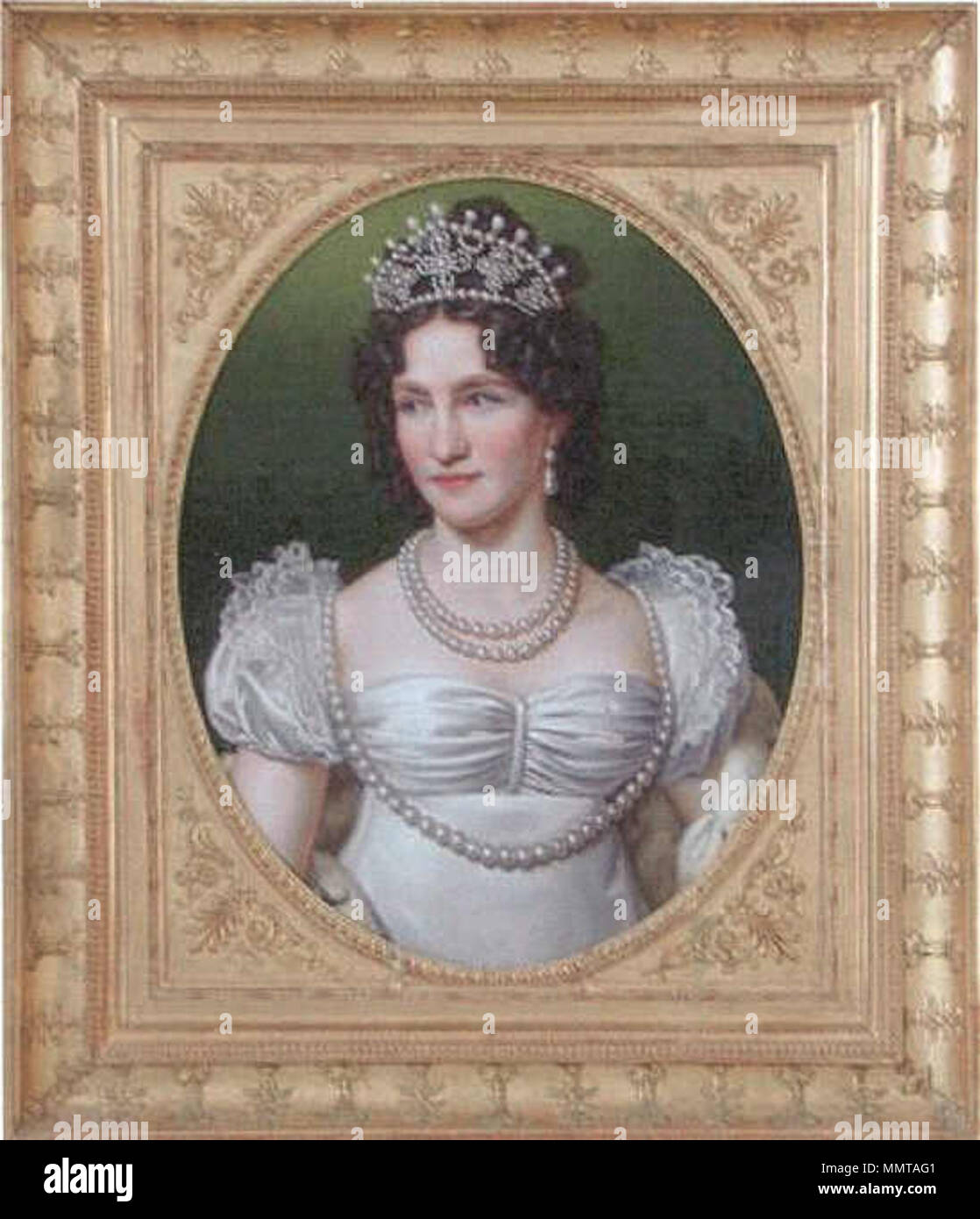 . English: Karoline Auguste von Bayern 1792-1873, von 1808 bis 1814 erste Frau von Kronprinz w:de:Wilhelm I. (Württemberg) Wilhelms von Württemberg (geschieden). 1816 bereits Frau von Kaiser Franz I. von Österreich und wurde Kaiserin Karoline Auguste von Österreich. Englisch: Prinzessin Charlotte Auguste von Bayern, 1792-1873, von 1808 bis 1814 erste Ehefrau von Kronprinz Wilhelm I. von Württemberg (geschieden). Von 1816 Kaiserin von Österreich, als vierte Frau von Kaiser Franz I. von Österreich. . Ca. 1816-1819. Charlotte Auguste Bayern 1792 1873 Stockfoto