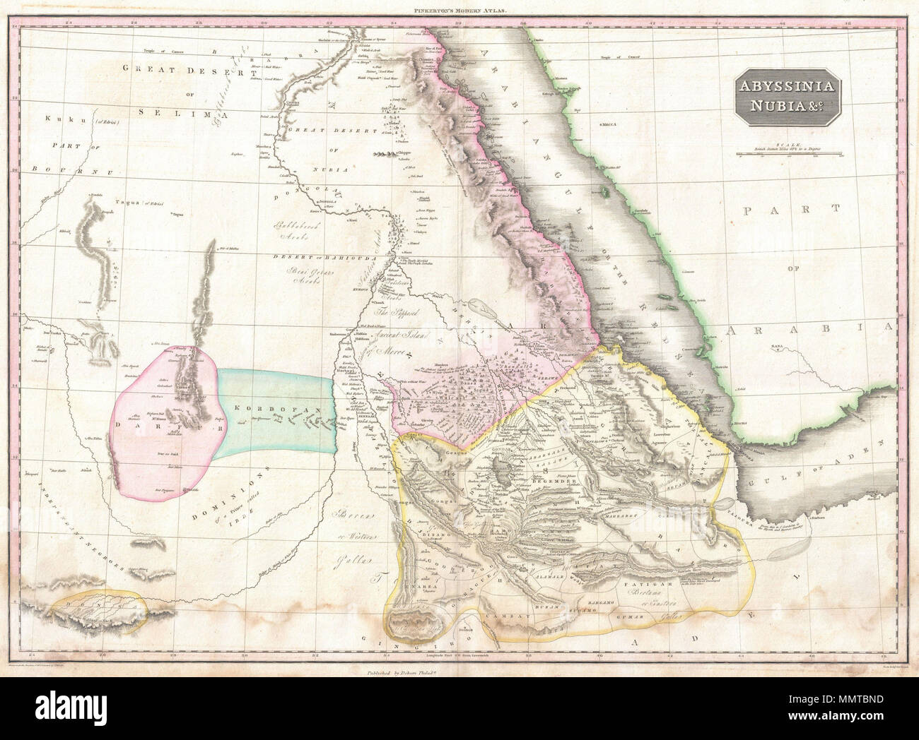 Englisch Pinkertons Ausserordentliche 1818 Karte Von Nubien Und Abessinien Abdeckungen Aus Darfur Nach Osten An Den