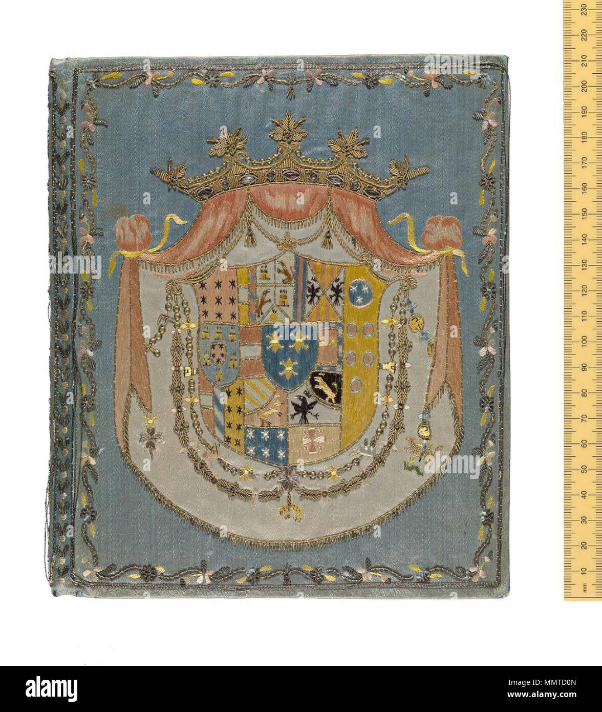 Ein Ausdruck von Autorität. Italienisch (Neapel), c 1786. Bestickte  bindend; hellblauer Seide mit großen Erfolg von Ferdinand I., König von  Sizilien (1751 - 1825) Auf den Abdeckungen. Heraldik war oft für