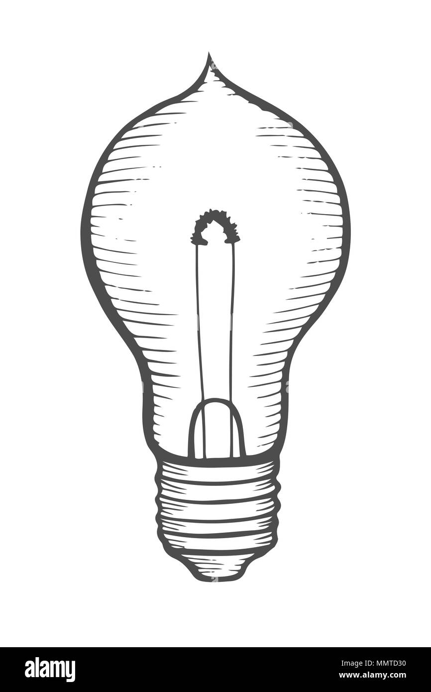 Sanftes Licht Glühlampe. Vector vintage schwarz Gravur Abbildung auf weißem Hintergrund Stock Vektor