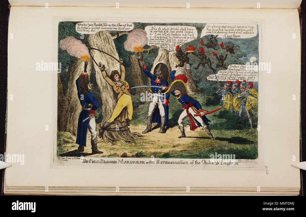 . Karikatur von Napoleon I. (Britische politische Karikatur der kaltblütige Mörder, oder: das Attentat auf den Herzog d'Enghien. 2. Juni 1804. Bodleian Bibliotheken, die kaltblütigen Mörder, oder - das Attentat auf den Herzog d'Enghien-les-Bains Stockfoto