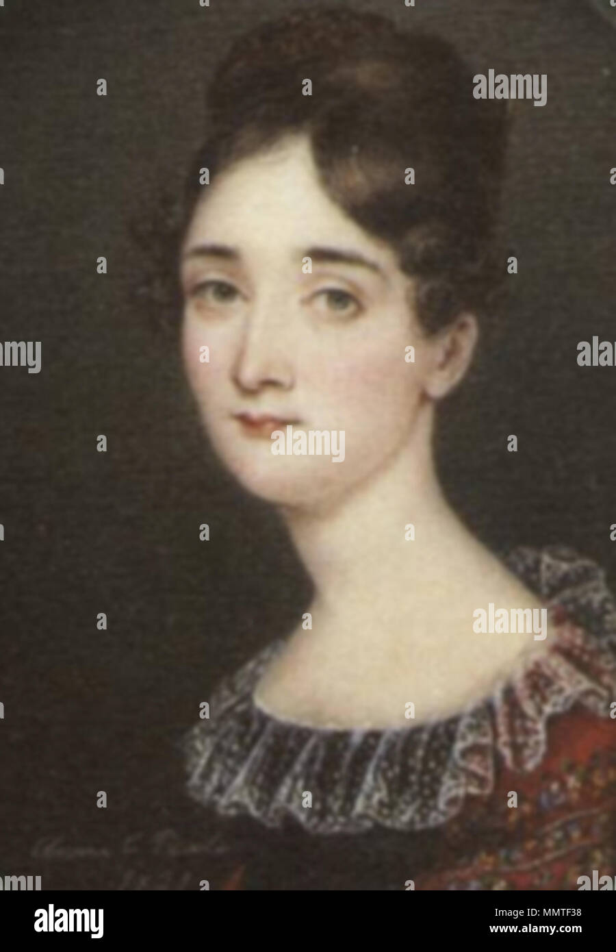 . Portrait von 'Mrs. Nathaniel Moore Heywood (Caroline Sumner, Mrs William Rowland Allen)" (b 1796). Sie war die Tochter von Thomas Waldron Sumner (1768-1849) und Elizabeth Hubbard (d. 1839). 1821 Frau Nathaniel Moore Heywood byAnnaClaypoolePeale Yale Stockfoto