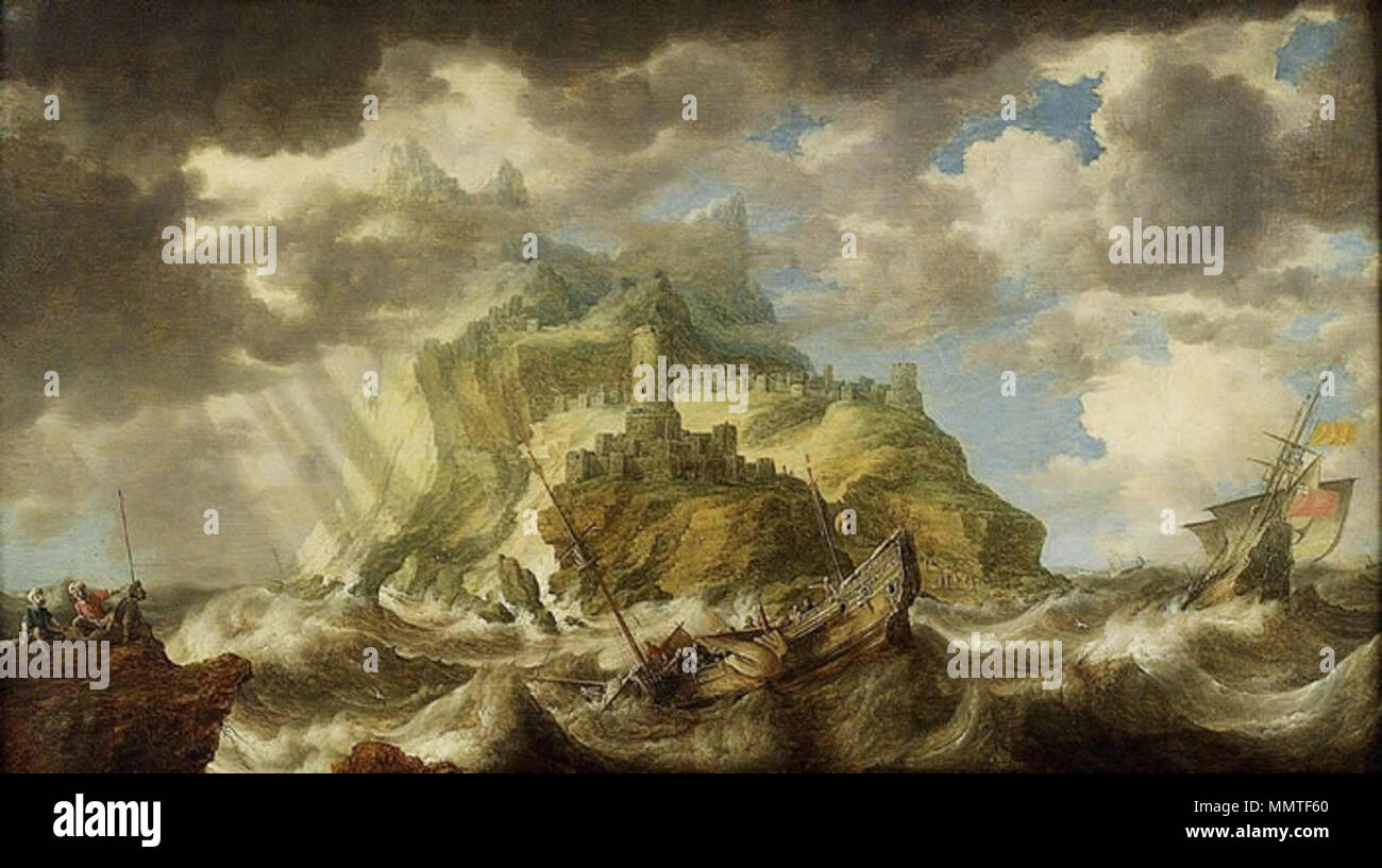Eine Dismasted Schiff in einer rauen See. Mitte des 17. Jahrhunderts. Bonaventura Peeters - eine Dismasted Schiff in einer rauen See Stockfoto