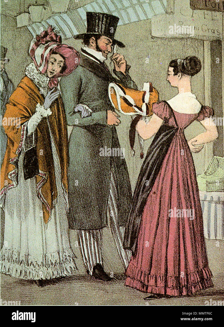 . 7/8-Version von Image: 1822-millinery-Shop - Paris-Chalon.jpg; siehe das Bild Seite für detaillierte Beschreibung. . 1822. John James Chalon (1778 - 1854) Alternative Namen J.J.Chalons; J.J.Chalon; John chalon; j. j. chalon; J.J. Chalons; Jean chalon Jacques; J.J. Chalon Beschreibung Schweizer Maler Geburtsdatum / Tod 1778 1854 Ort der Geburt / Todes Genf Greater London Authority control: Q 1033064 VIAF:?:? ISNI 47034908 0000 0000 6662 436 X ULAN:?? Nr 500029330 LCCN: 90013442 GND:? 138105960 WorldCat 1822-millinery-Shop - Paris-Chalon - Detail Stockfoto