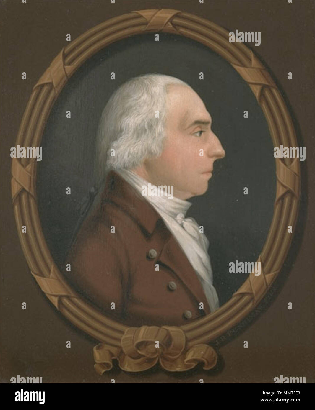 . Edward Tuckerman, 1823. Von John ritto Penniman. Öl auf Mahagoni Panel 9 9/16 x 7 15/16 x 3/16 in. (24,3 x 20,2 x 0,5 cm). Worcester Art Museum 1823 EdwardTuckerman byJRPenniman WorcesterArtMuseum Stockfoto