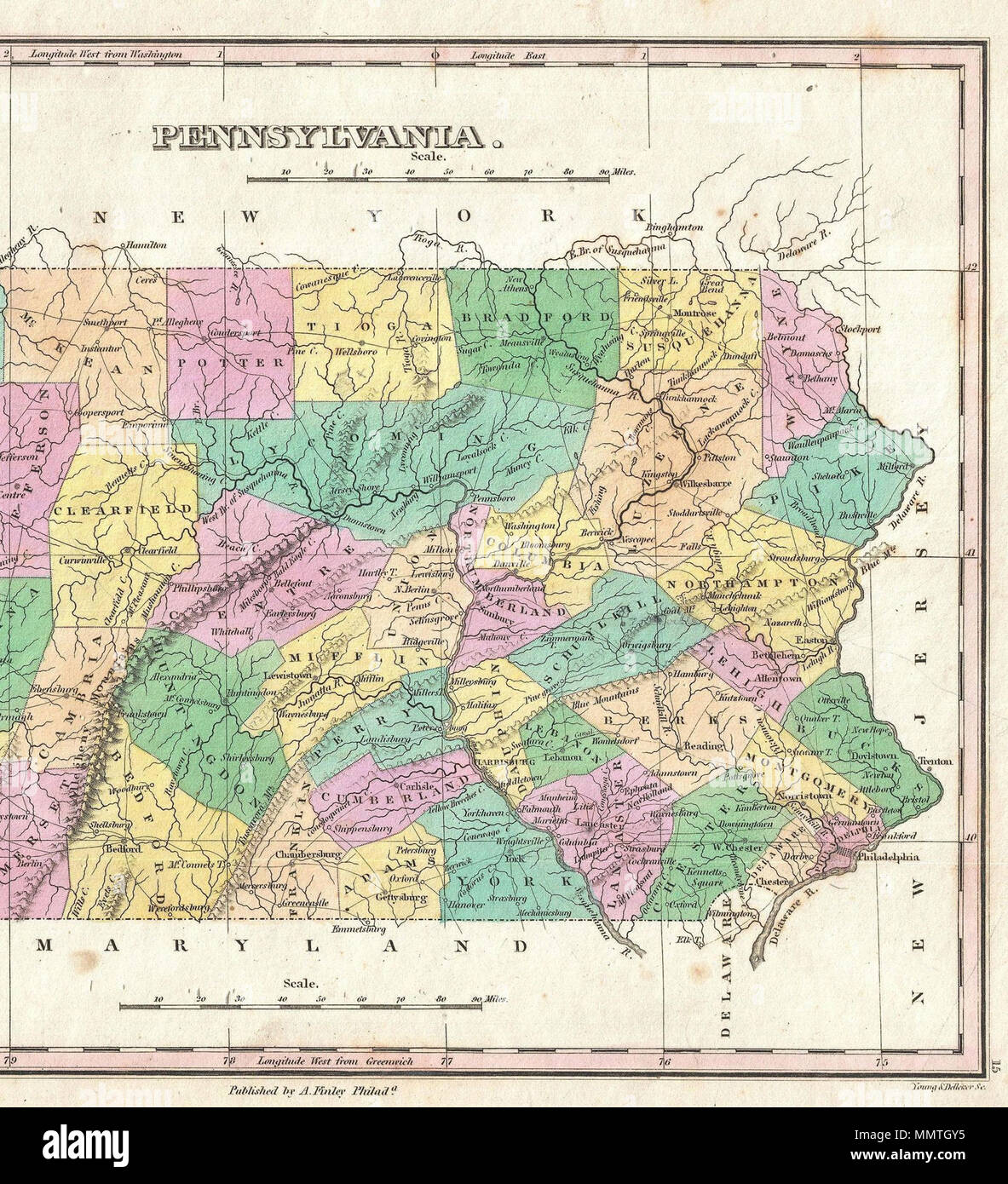 . Englisch: östlichen Pennsylvania, abgeleitet von den 1827 Karten auf den Commons von Finley dieses unten geschnitten Central Pennsylvania zu östlichen Pennsylvania zu zeigen. (Diese Version ist als leeres erzeugt werden). 1827. Anthony Finley, herausgegeben von User: Fabartus 1827 Finley Karte des östlichen Pennsylvania - Geographicus - Pennsylvania - Finley-1827 Stockfoto