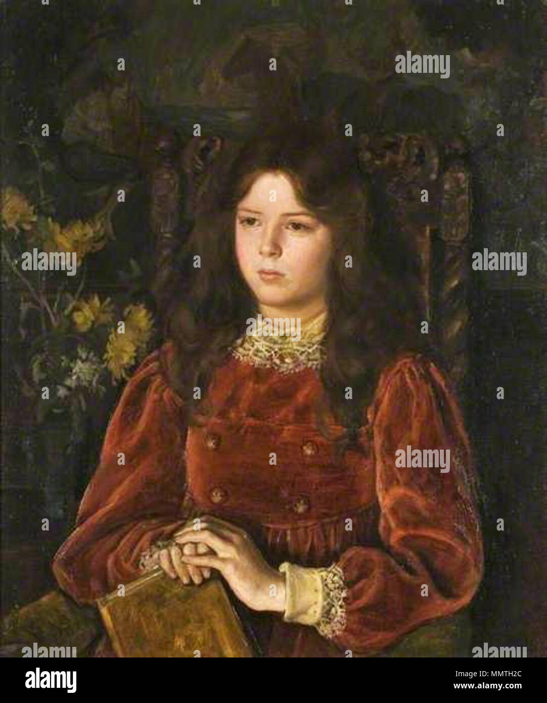 . Français: Brian Hatton, Mädchen in roten Samt, ou Portrait de La Soeur de l'Artiste, Marjorie Hatton (1895-1981). Hereford Museum. ca. 1915. Brian Hatton Brian Hatton Mädchen in roten Samt Stockfoto