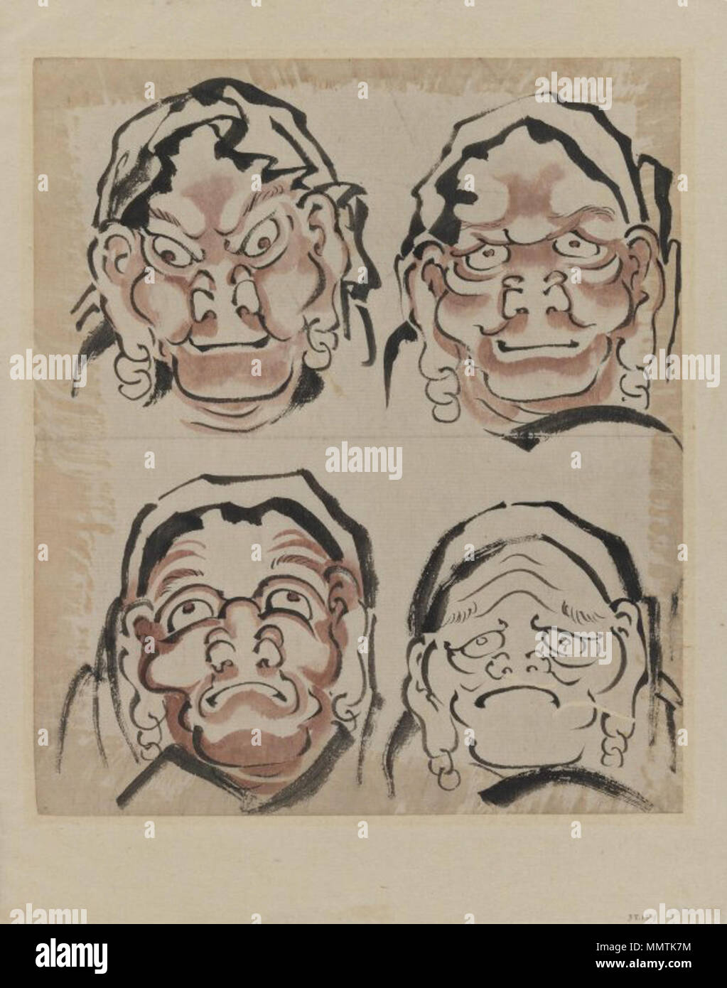 Skizze der Vier Gesichter. zwischen 1760 und 1849. Brooklyn Museum - Skizze von vier Gesichter - Katsushika Hokusai Stockfoto