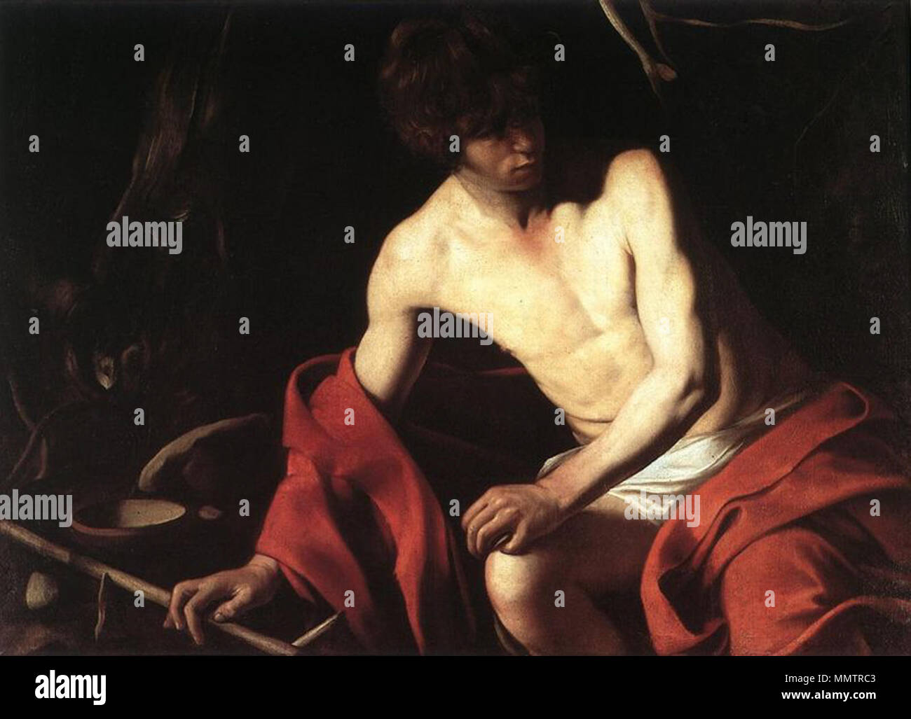 . Englisch: Johannes der Täufer, von Caravaggio (1571-1610), aus Web Galerie der Kunst Web Galerie der Kunst hat zugestimmt, der Bilder auf Wikipedia zu verwenden, und der Künstler starb vor mehr als 100 Jahren. Der heilige Johannes der Täufer. 1603. Caravaggio Täufer Galleria Nazionale d'Arte Antica, Rom Stockfoto
