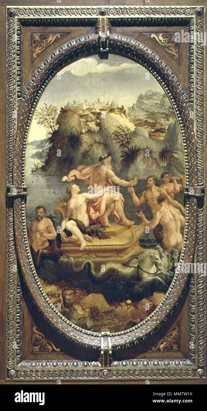 Neptun und Amphitrite. zwischen 1570 und 1571. Carlo Portelli Neptuno y Anfitrite Studiolo Stockfoto