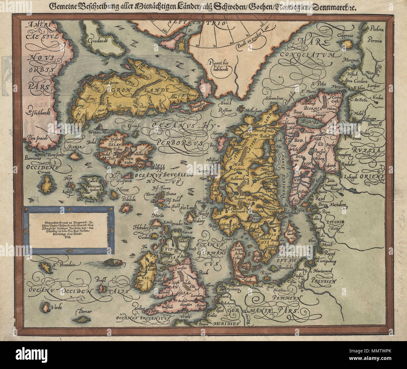 . Français: Une carte de l'Islande Vers 1588. . 1588. Unbekannte Carte - Islande - 1588 - 001 Stockfoto