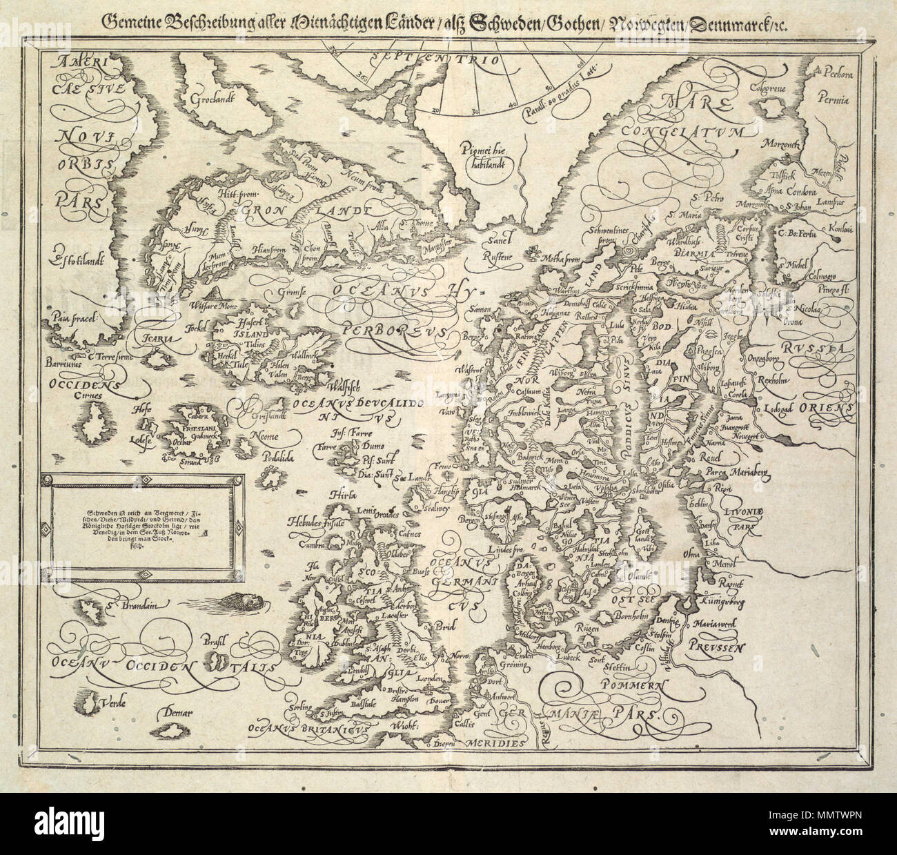 . Français: Une carte de l'Islande Vers 1588. . 1588. Unbekannte Carte - Islande - 1588 - 002 Stockfoto