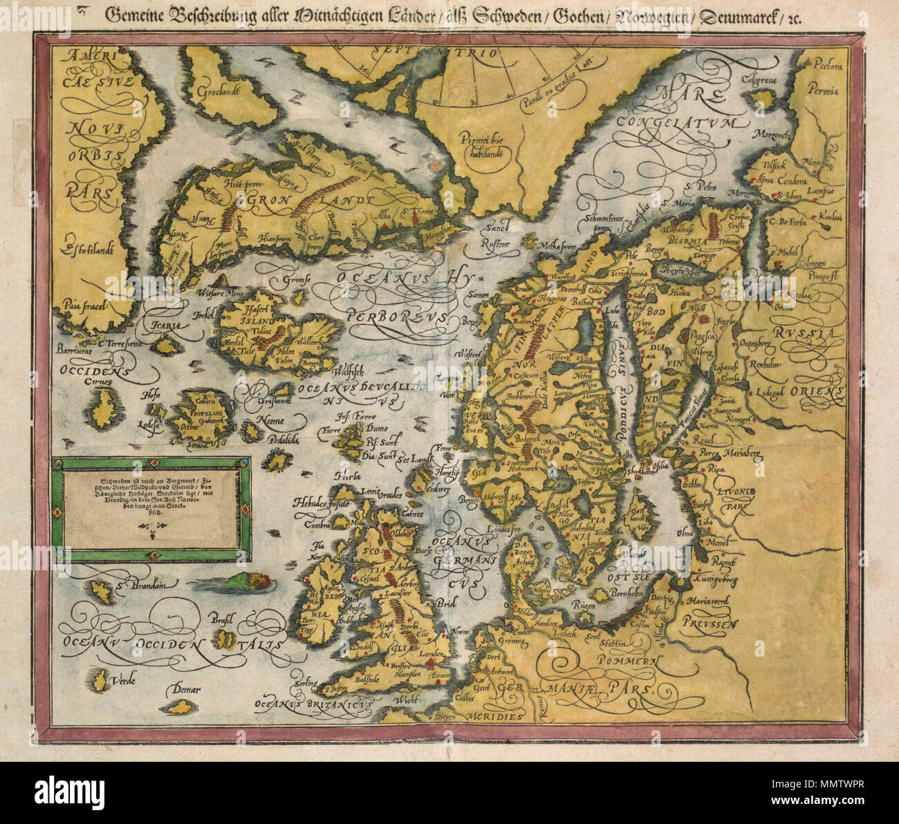 . Français: Une carte de l'Islande Vers 1588. . 1588. Unbekannte Carte - Islande - 1588 - 003 Stockfoto