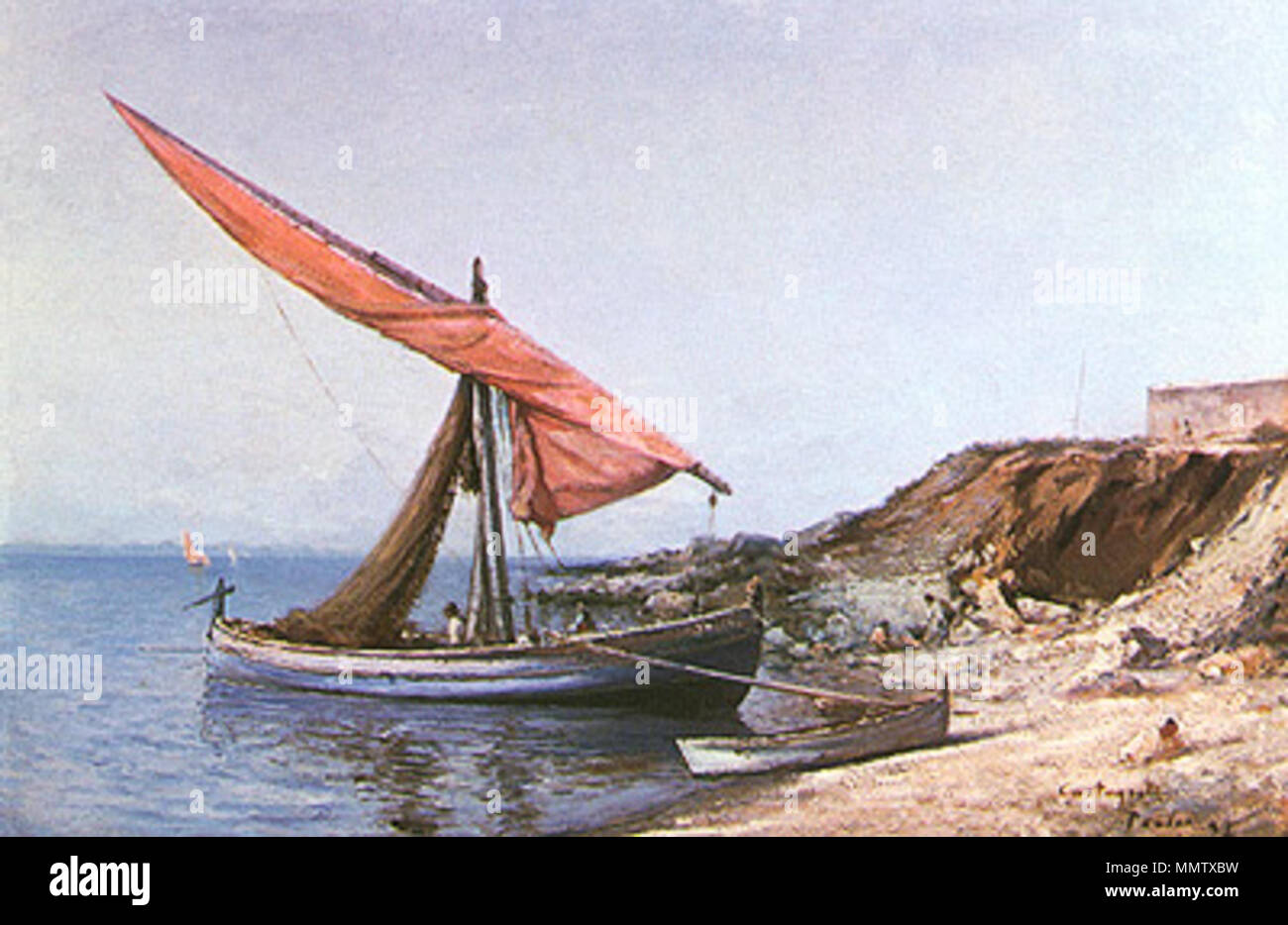 Castagneto - Barco a vela ancorado na Paria De Toulon (França) - 1892 Stockfoto