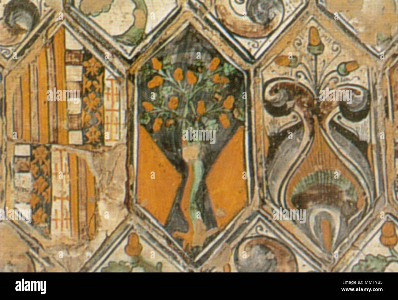 . Ceramica di Deruta, piastrelle della Cappella basso Della Rovere. 1490. Siehe Dateiname oder Kategorie Ceramica di Deruta, piastrelle della Cappella basso della Rovere Stockfoto
