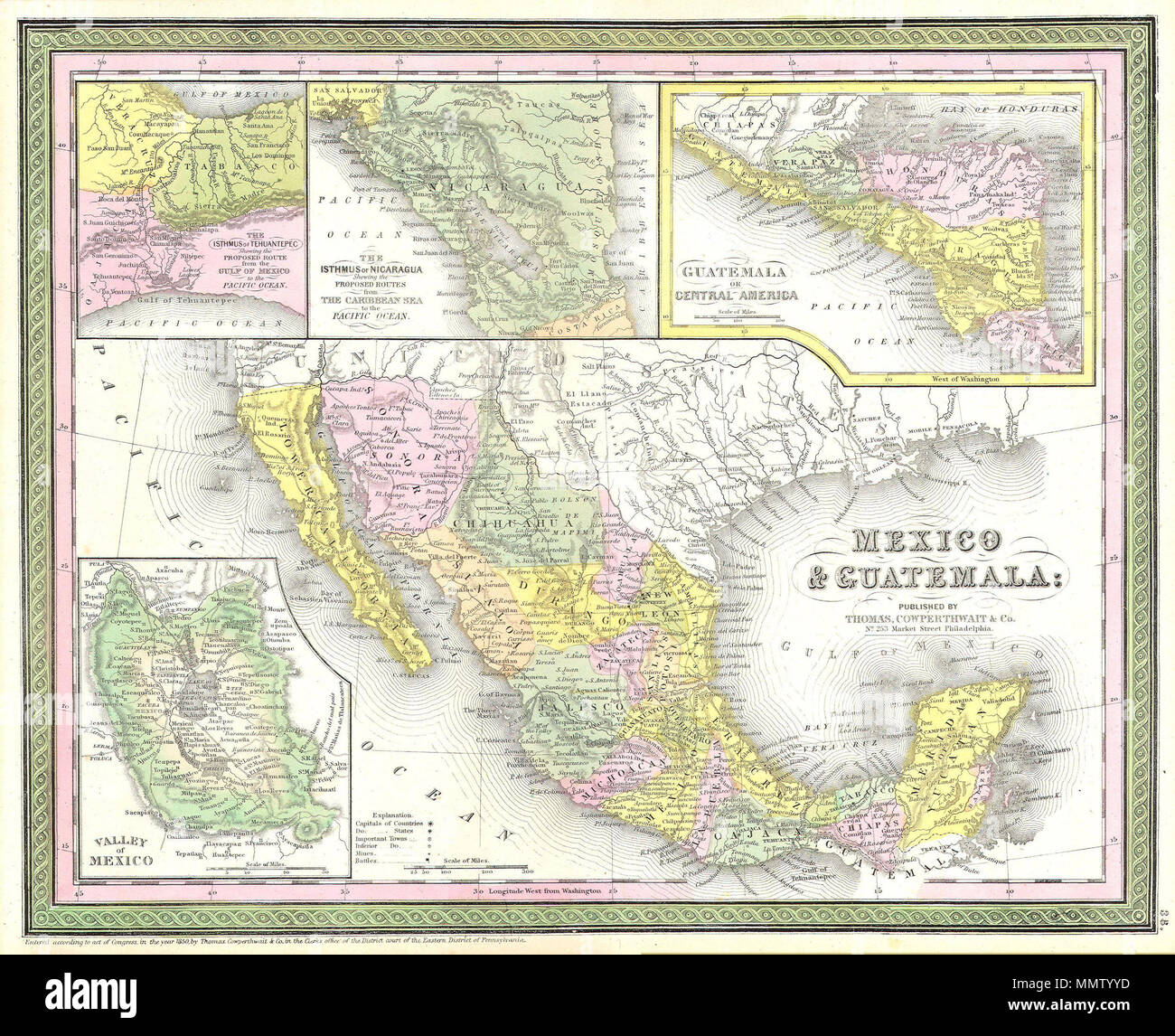 Englisch Dieses Knappen Handcolorierte Karte Ist Eine Lithografischen Gravur Von Mexiko Etwa Umfasst Das Gebiet Des