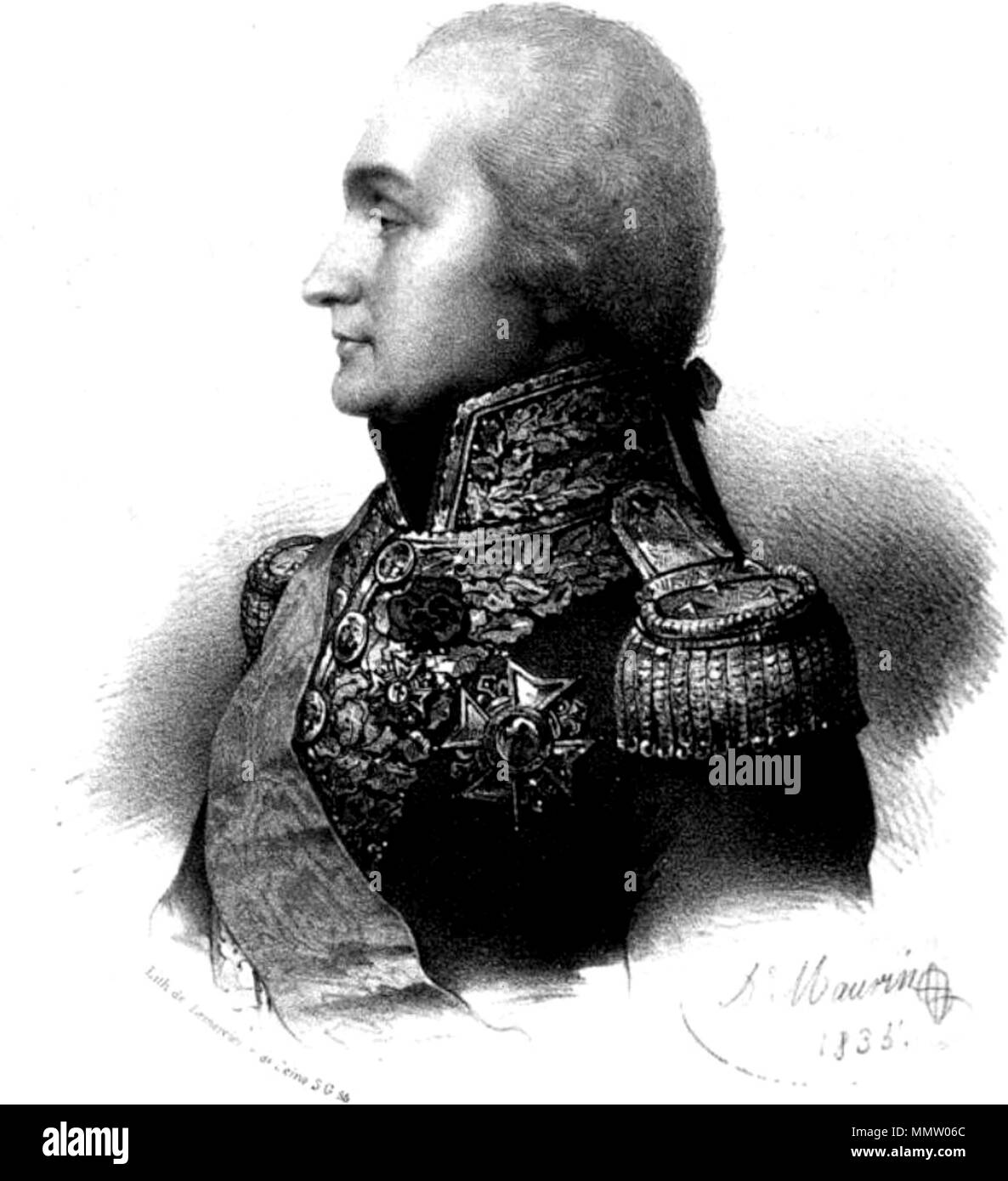 . Englisch: Charles de Bernard de Marigny (1740-1816), Admiral in der Französischen Marine. 1835. Antoine Maurin (1793-1860) Beschreibung Französische lithograf Bruder Nicolas Eustache Maurin Datum der Geburt / Tod 5. November 1793 21. September 1860 Ort der Geburt / Todes Perpignan Paris Authority control: Q 12061516 59354011 ISNI VIAF:?:? 0000 0000 6639 4752 LCCN: 97875290 NLA:?N??: 12204584 35946668 GND X WorldCat Charles Bernard Marigny Stockfoto