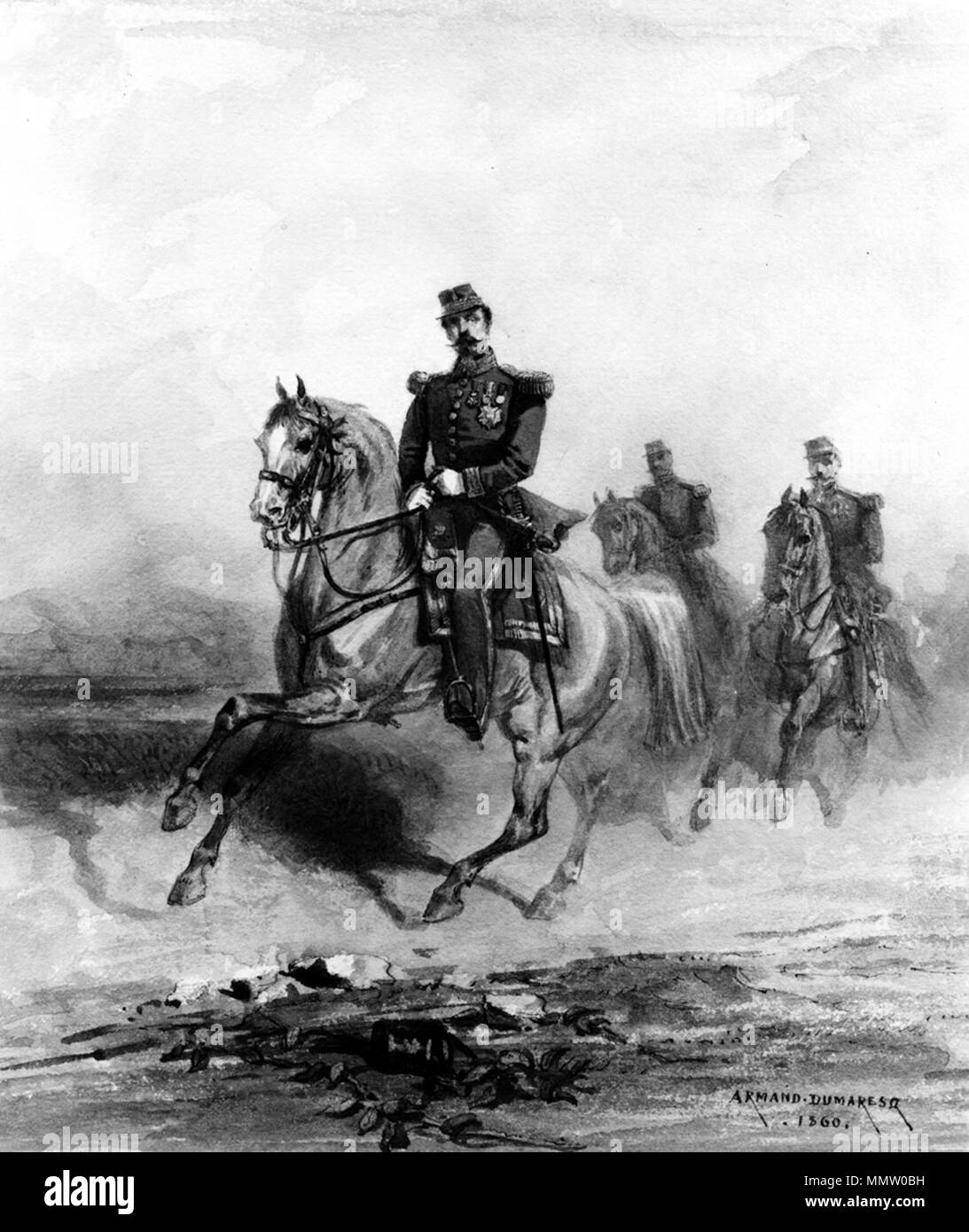 37.1600 Charles Edouard Armand-Dumaresq (Französisch, 1826-1895). "Kavallerie", 1860 Aquarell mit Graphit underdrawing auf Sahne, mäßig dick, mäßig strukturierten webte Papier. Walters Art Museum (37.1600): Erworben durch William T. Walters. Charles Edouard Armand-Dumaresq - Kavallerie - Walters 371600 Stockfoto