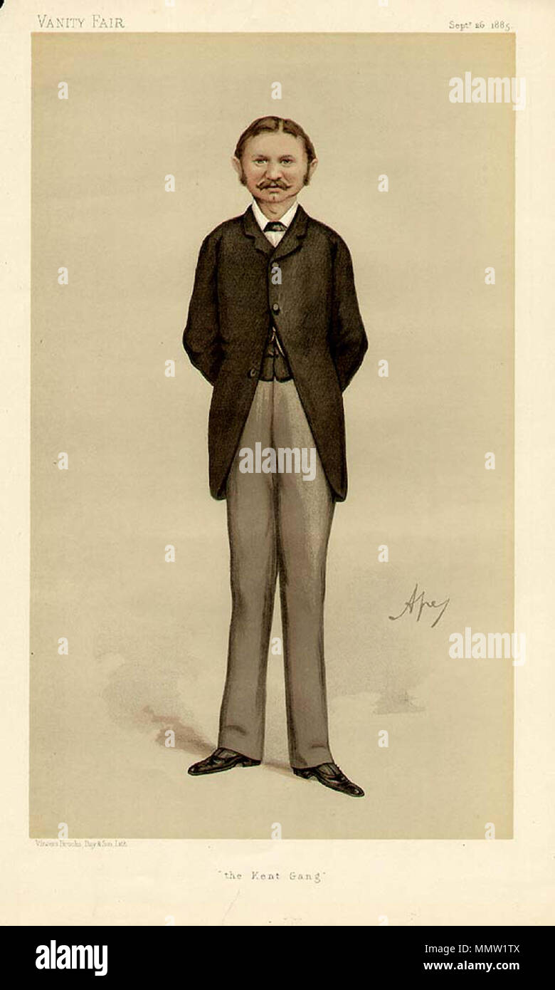 . Englisch: Karikatur des Aretas Akers-Douglas, 1st Viscount Chilston. Bildunterschrift liest "Die Kent Bande". . 26. September 1885. Carlo Pellegrini (1839-1889) Alternative Namen Singe, Ape Beschreibung italienische Künstler und Karikaturist Geburtsdatum / Tod am 25. März 1839 vom 22. Januar 1889 Ort der Geburt / Todes Capua in London arbeiten Standort London Authority control: Q 935877 VIAF:?:? ISNI 91408204 0000 0001 1684 9584 ULAN:?? n 500106277 LCCN: 94116782 NLA:? 35070756 WorldCat Akers-Douglas Stockfoto