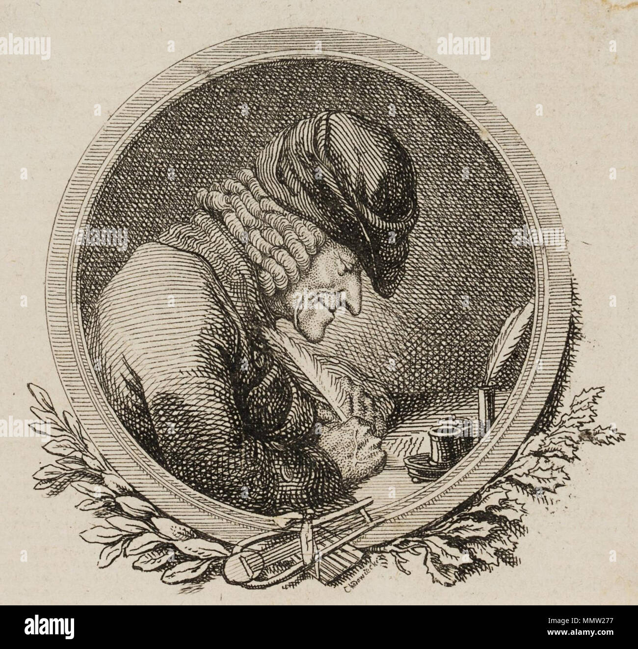 . Daniel Nikolaus Chodowiecki: Voltaire am Schreibtisch, 1778. Radierung auf Papier, 5,3 x 5,7 cm. (Titel-Vignette zu'Candide oder die beste Welt. Aufs Neue Verdeutscht von W. Chr. Mylius', von Voltaire. Werkverzeichnis: E 208a II/II. 1778. Daniel Chodowiecki (1726 - 1801) Alternative Namen Daniel Nikolaus Chodowiecki Beschreibung deutsch-polnischen Maler und Graphiker Geburtsdatum / Tod 16. Oktober 1726 vom 7. Februar 1801 Ort der Geburt / Todes Gda?sk Berlin Standort Berlin Authority control: Q 696720 VIAF:?:? ISNI 59092320 0000 0001 2134 8231 ULAN:?? n 500014861 LCCN: 50038187 NLA: Stockfoto