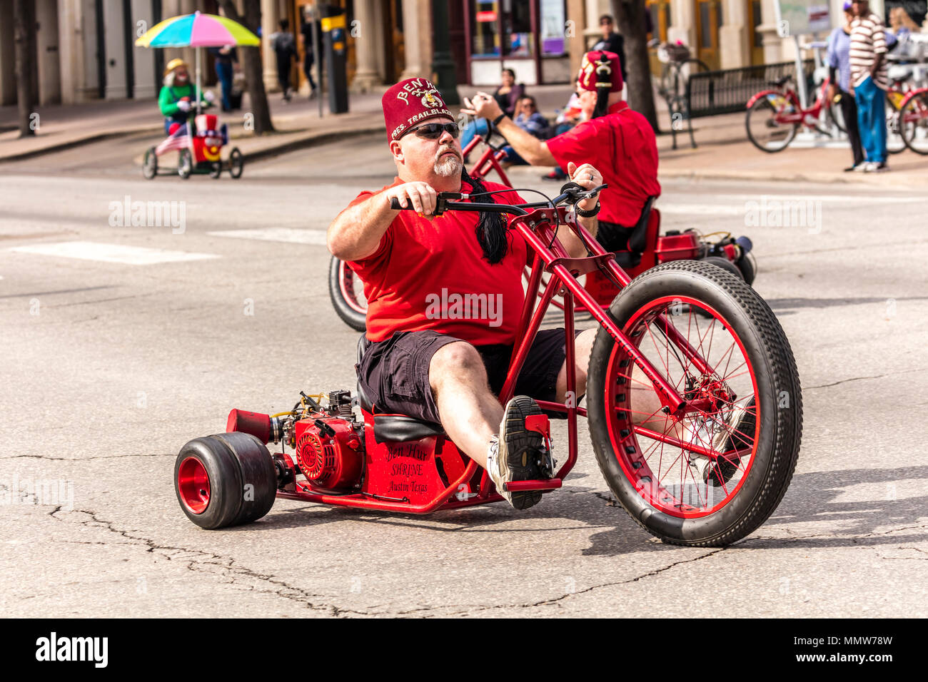 März 3, 2018 - AUSTIN Texas - Shriners feiern Texas Independence Day Parade auf der Congress Avenue an der jährlichen Parade zum Texas Capitol. Eine offizielle staatliche Feiertag, der Tag feiert Texas Erklärung der Unabhängigkeit von Mexiko am 2. März 1836 Stockfoto