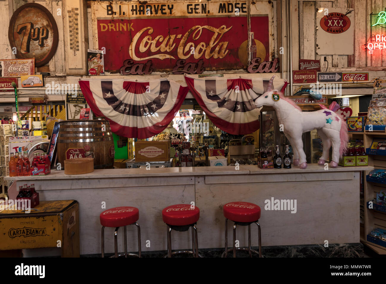 März 6, 2018 - Altmodische Soda Fountain, Jefferson General Store - Texas Americana, Jefferson, Texas Stockfoto