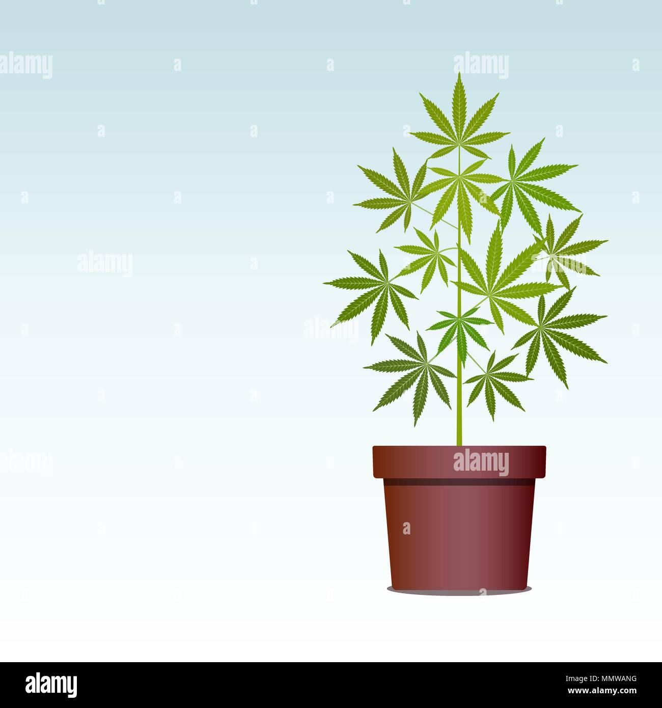 Marihuana oder Cannabis Pflanze im Topf. Grüne Kräuter in einen Topf. Den Anbau von Cannabis. Drogenkonsum, Marihuana verwenden. Isolierte Vector Illustration mit Kopie sp Stock Vektor