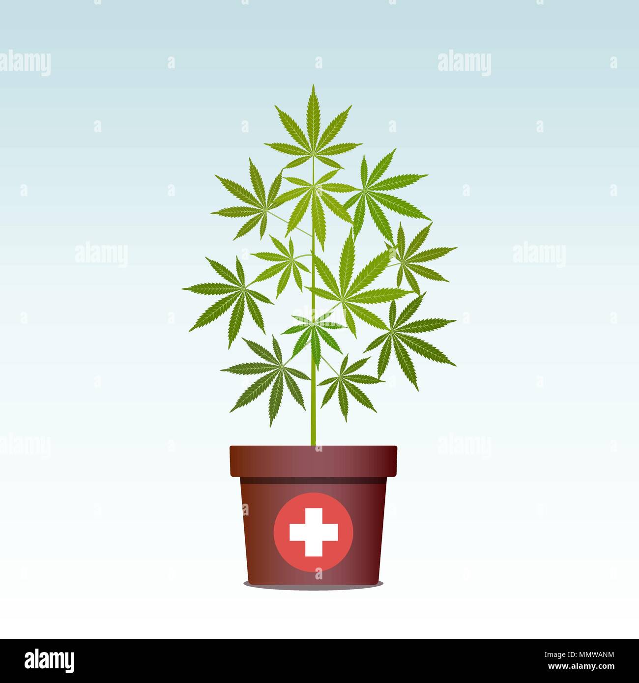 Medizinisches Marihuana oder Cannabis im Topf. Grüne Kräuter in einen Topf. Den Anbau von Cannabis. Drogenkonsum, Marihuana verwenden. Isolierte Vector Illustration. Stock Vektor