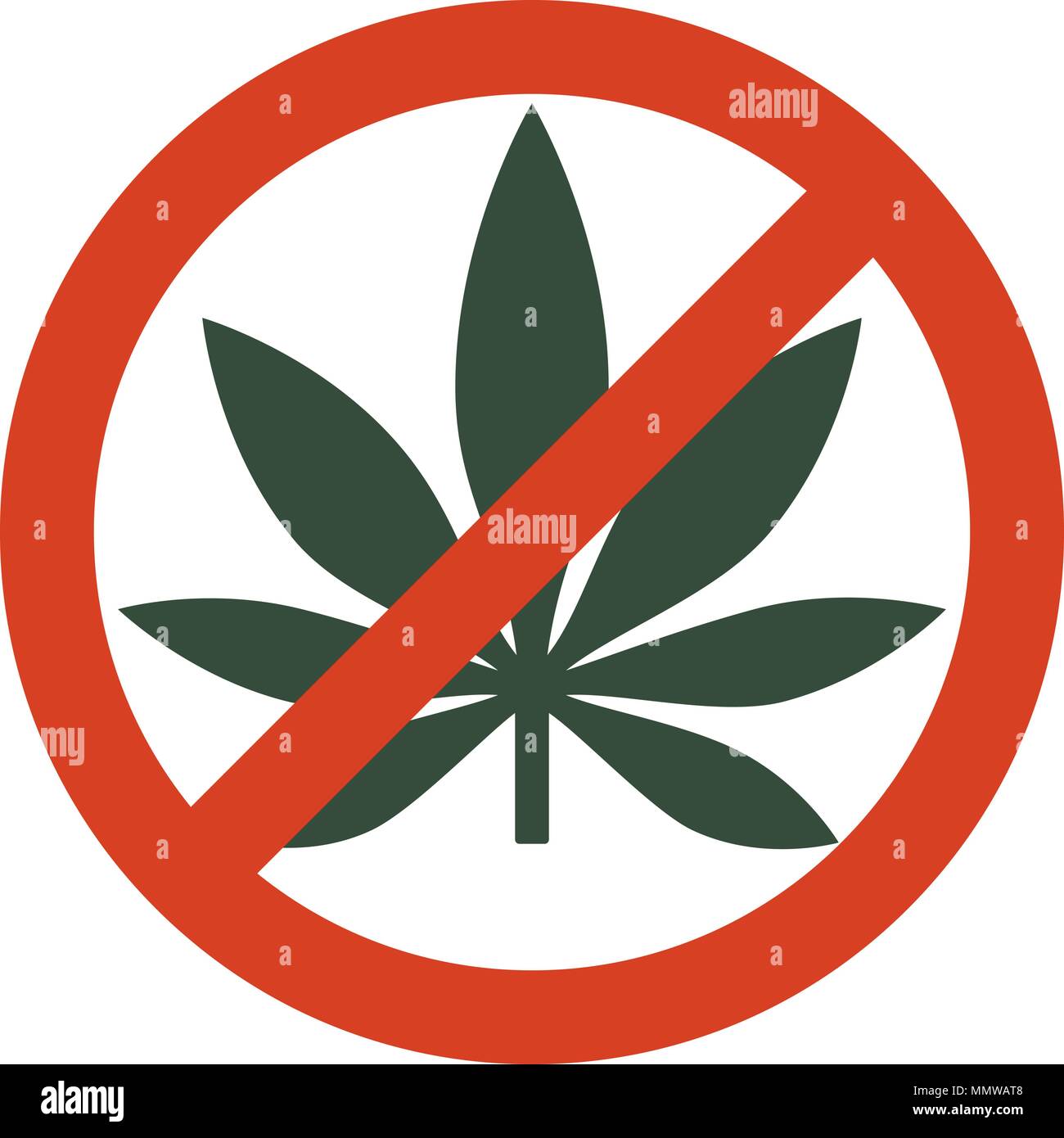 Marihuana Blatt mit verbotenen Zeichen - keine Droge. Nein zu Marihuana. Cannabis leaf Symbol in Verbot roten Kreis. Keine Drogen erlaubt. Anti Drogen. Nicht rauchen. Stock Vektor