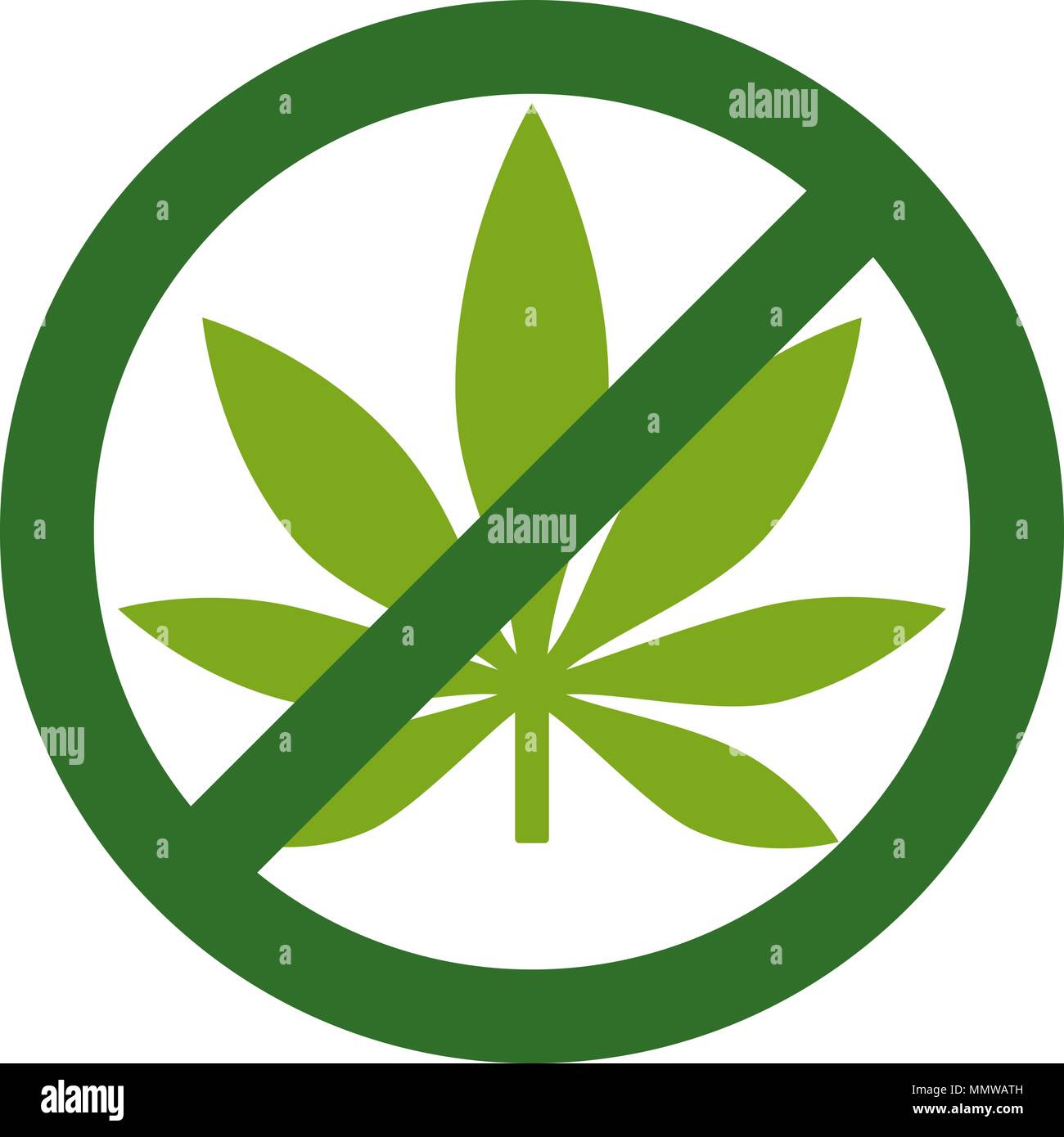 Marihuana Blatt mit verbotenen Zeichen - keine Droge. Nein zu Marihuana. Cannabis leaf Symbol in Verbot grüner Kreis. Keine Drogen erlaubt. Anti Drogen. Keine smokin Stock Vektor