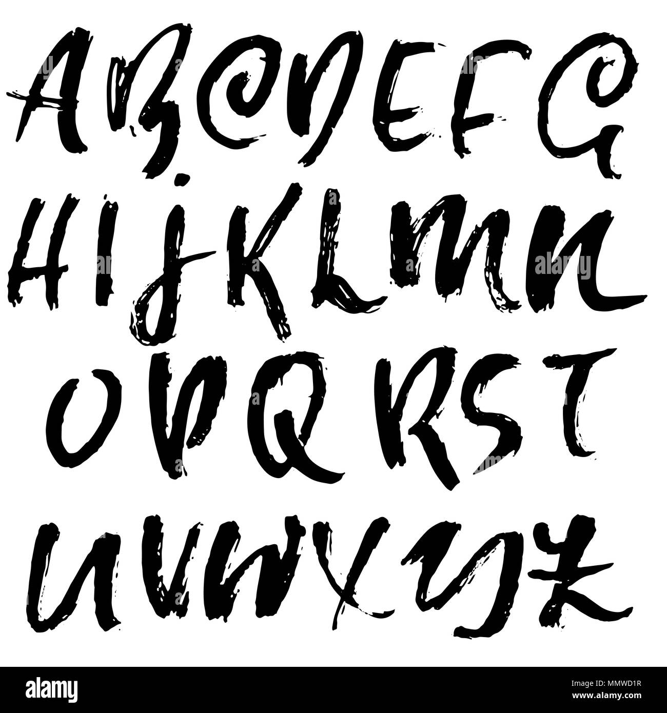 Grunge not Font. Moderne trockenen Pinsel Tinte schreiben. Handschriftliche Alphabet. Vector Illustration. Stock Vektor