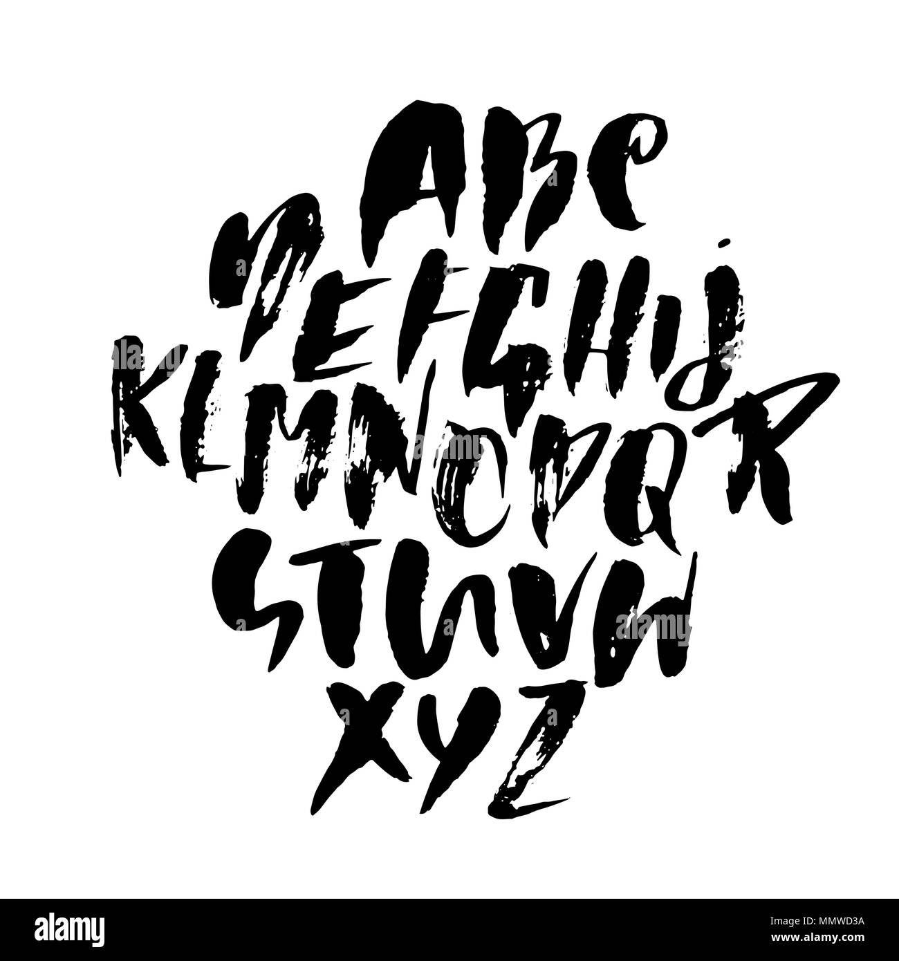 Grunge not Font. Moderne trockenen Pinsel Tinte schreiben. Handschriftliche Alphabet. Vector Illustration. Stock Vektor