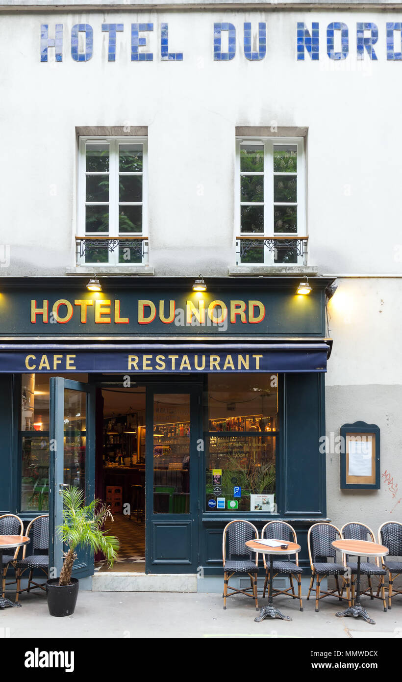 Die traditionelle französische Cafe Hotel du Nord, Paris, Frankreich. Stockfoto